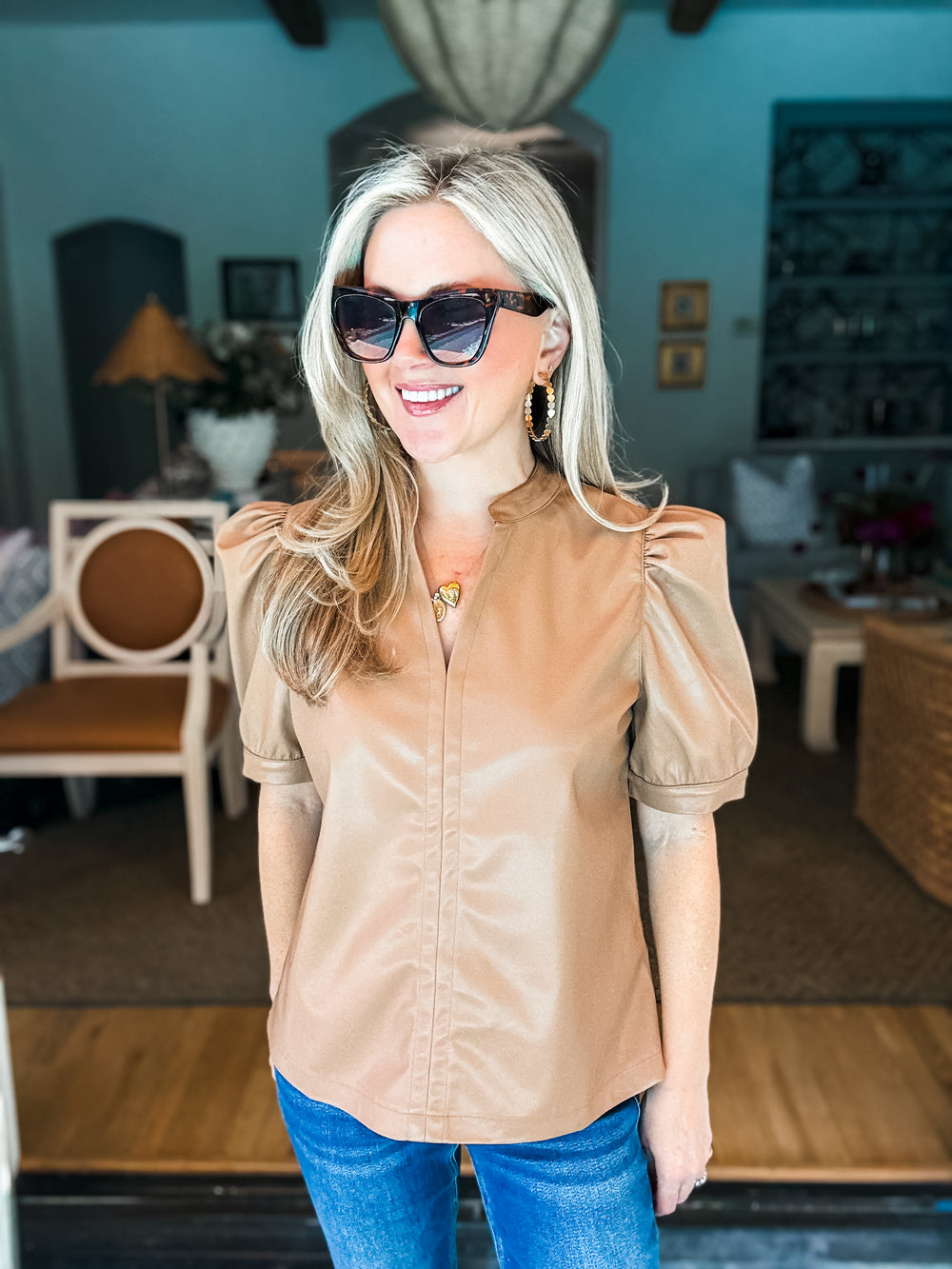 Coffee Time Faux Leather Top