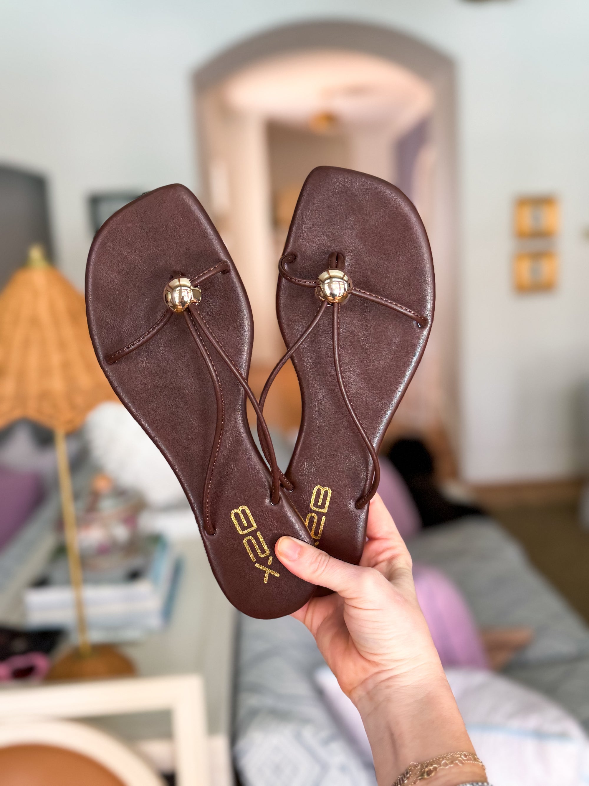 brown dress sandals flat Anne - Leather Slingback Flat Sandal