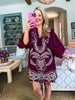 Harvest Charm Embroidered Mini Dress-Merlot