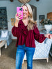 Feeling Light Ruffle Trim Top-Wine