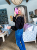 Feeling Light Ruffle Trim Top-Black