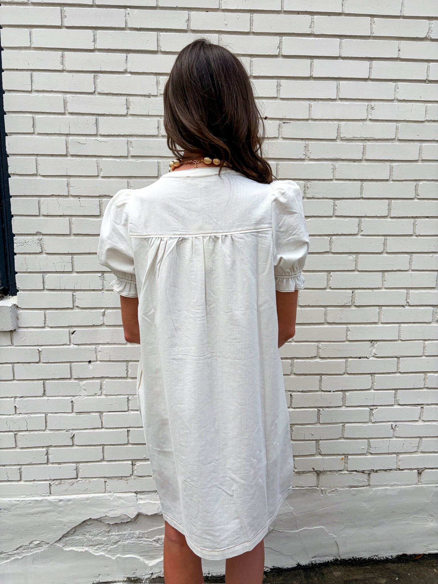 She’s Gone Country Denim Dress-Cream