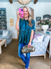 Soft Velvet Vibes Applique Top-Teal Green