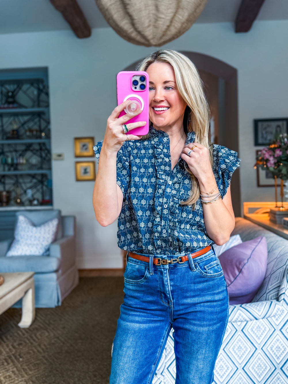 Denim Daisies Embroidered Top