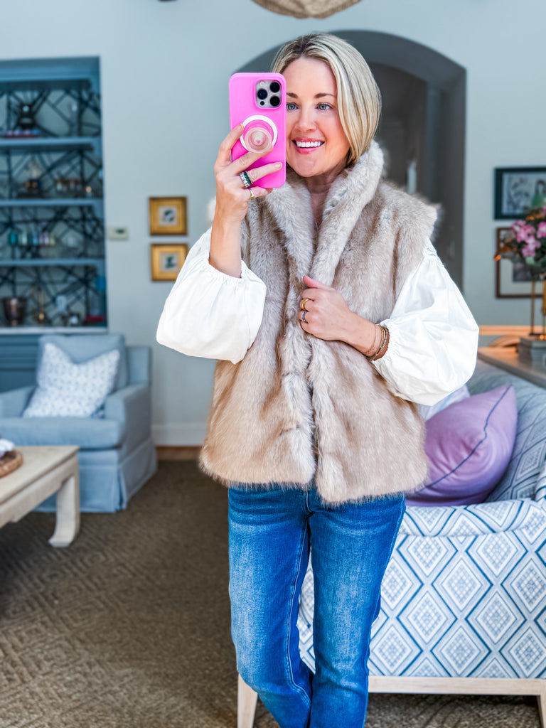 Snow Angel Faux Fur Vest-French Stone