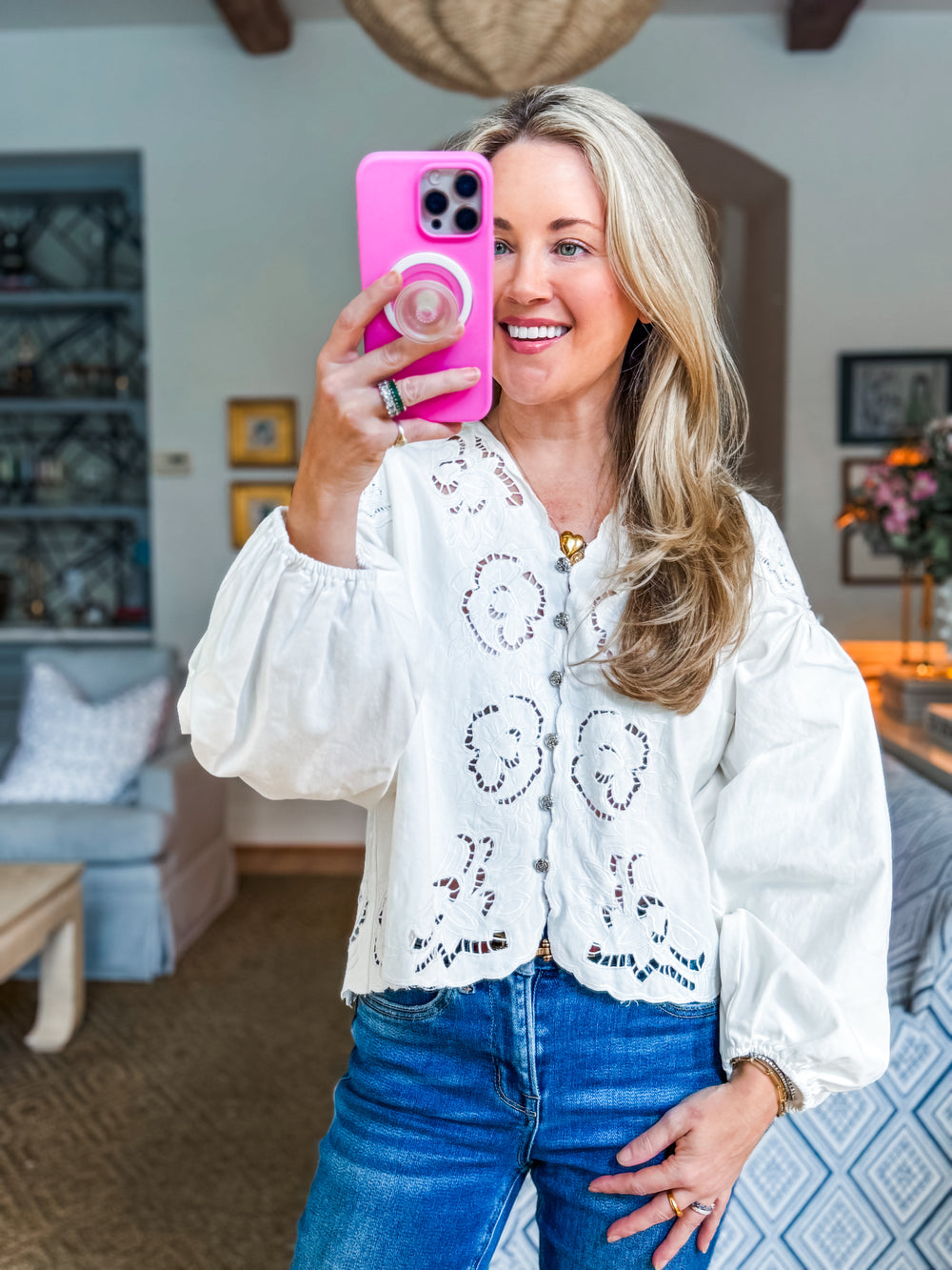 Bay Breeze Denim Top-Off White