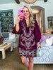 Harvest Charm Embroidered Mini Dress-Merlot