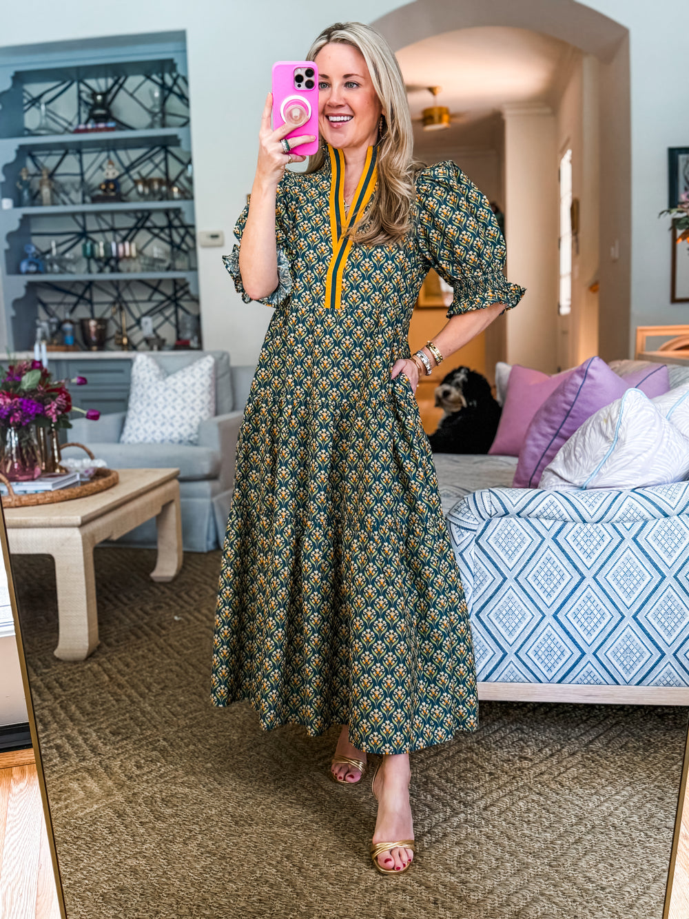 Pretty And Poised Floral Midi Dress-Green