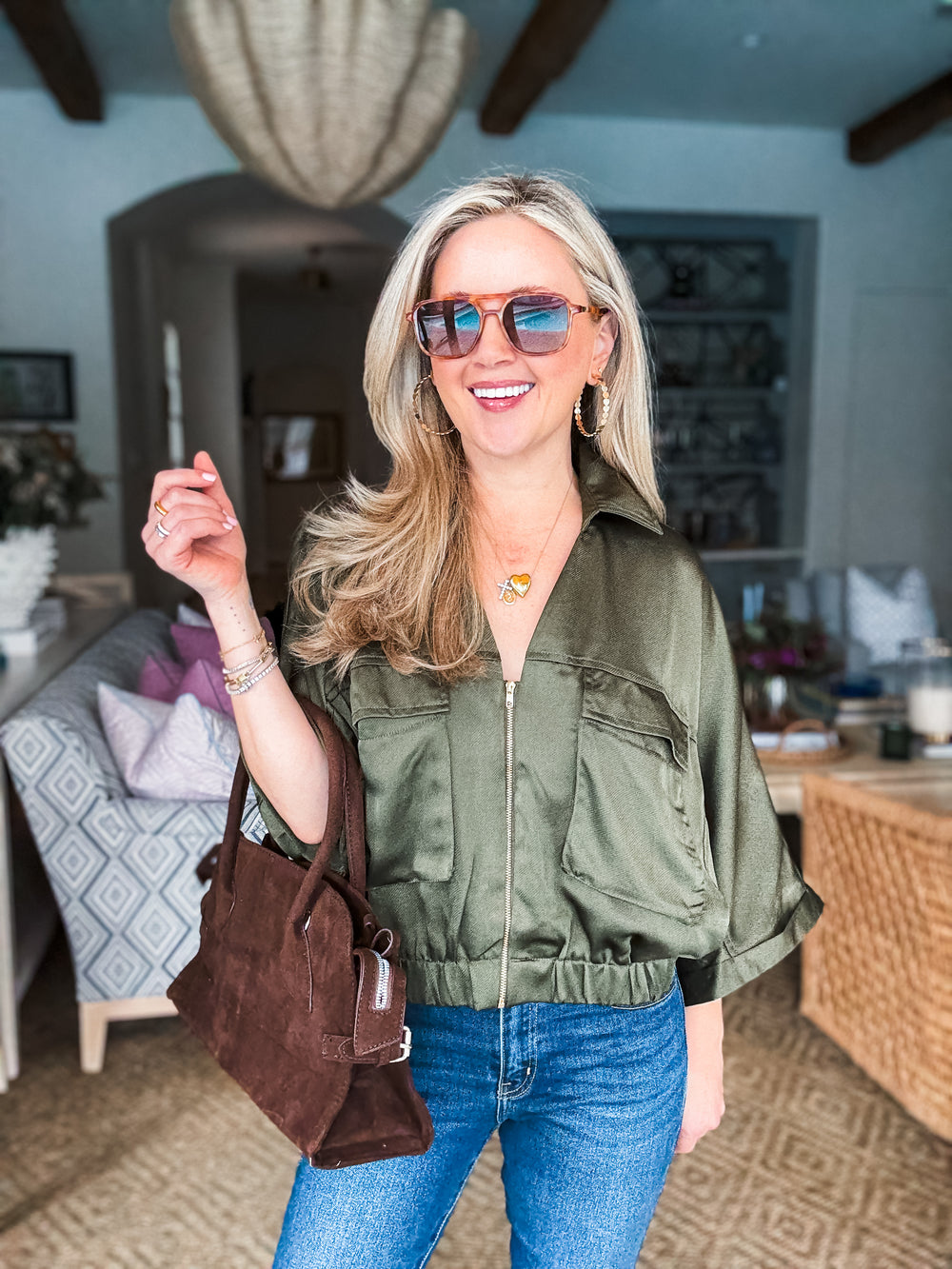 City Sights Zipup Top- Olive