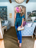 Soft Velvet Vibes Applique Top-Teal Green
