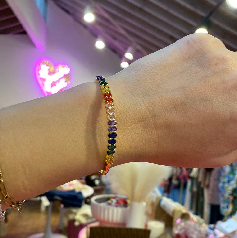 Gold Open Bangles- Rainbow Ovals