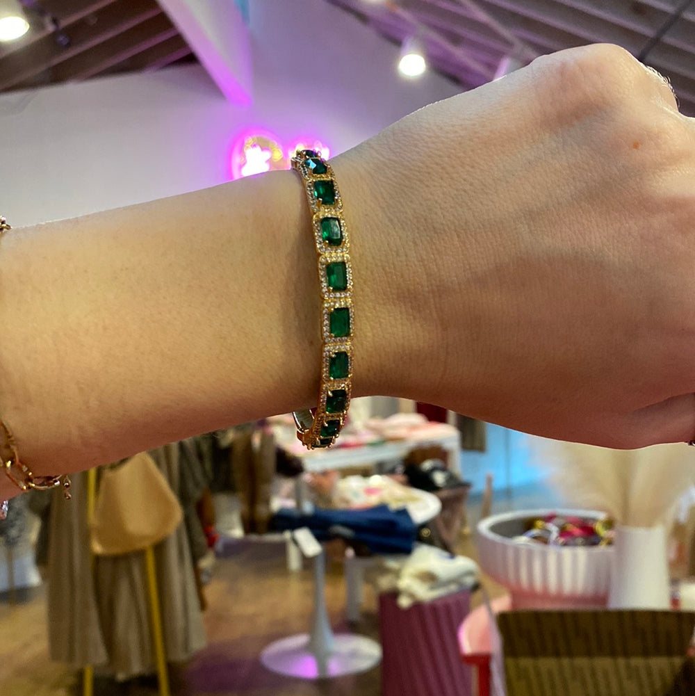 Gold Open Bangles- Emerald