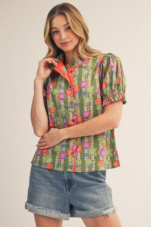 Ellie Floral Button Down Top