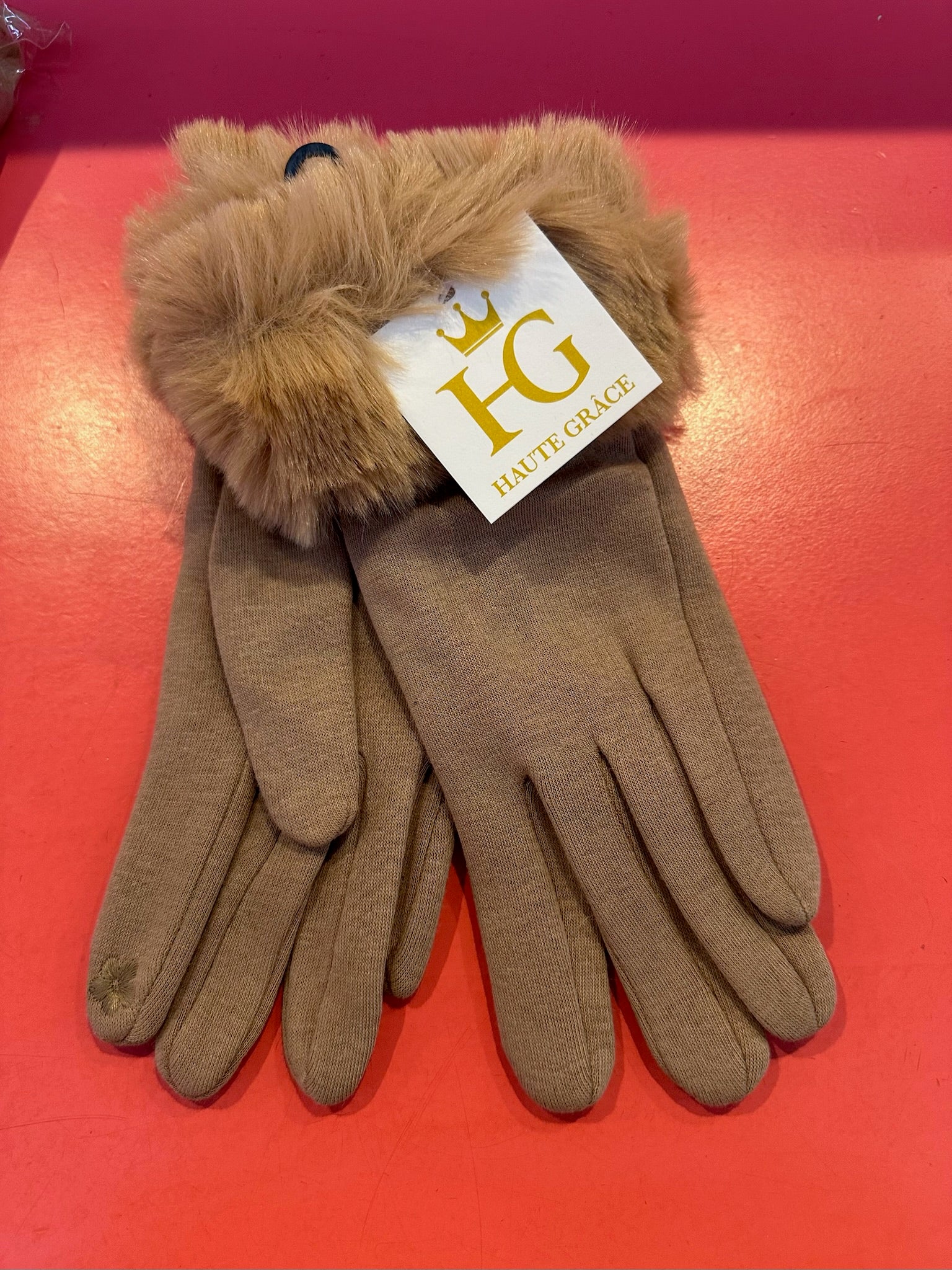 Faux Fur Cuff Gloves-Beige