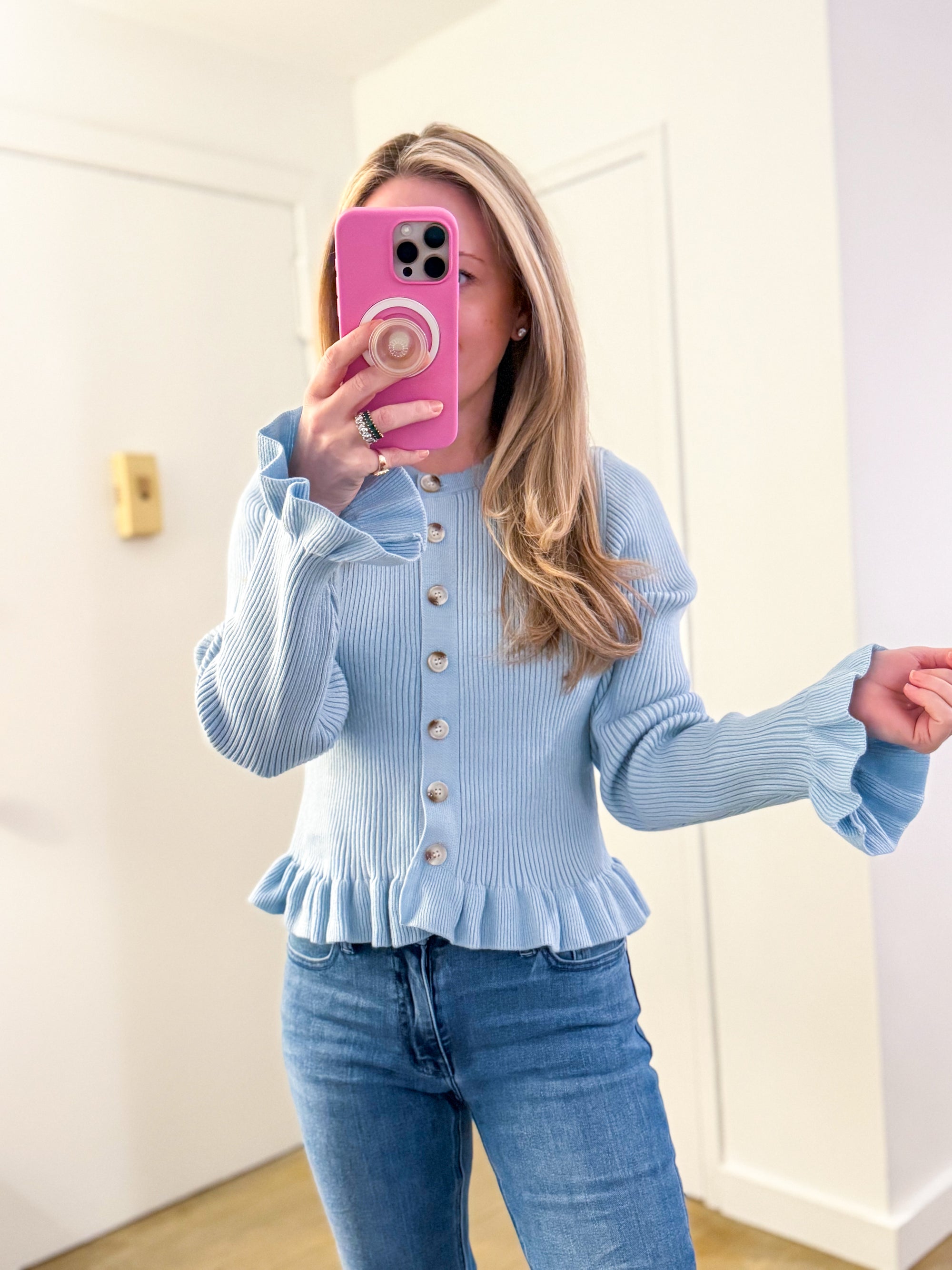 Falling for Cozy Knit Cardigan-Pastel Blue