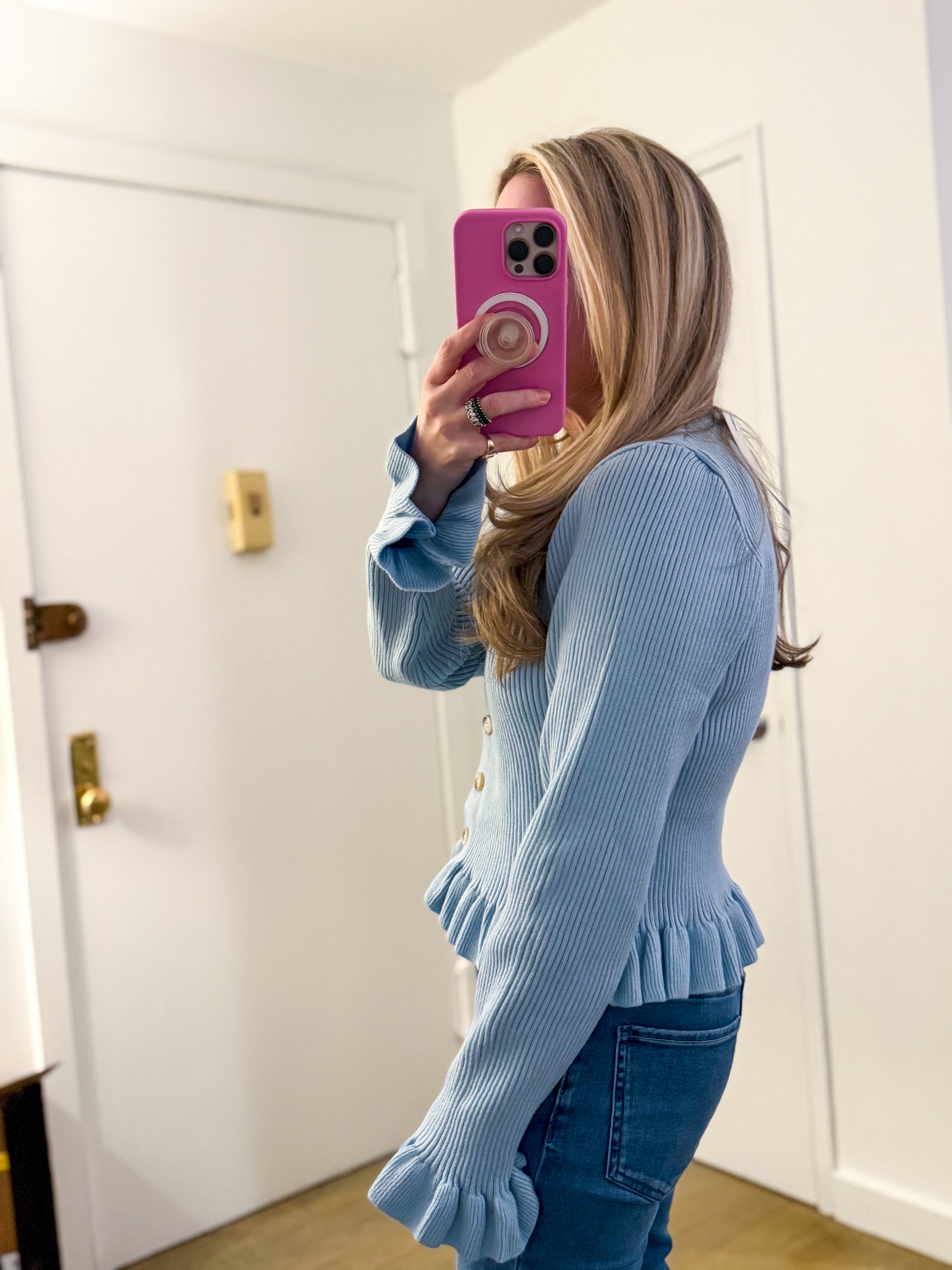 Falling for Cozy Knit Cardigan-Pastel Blue