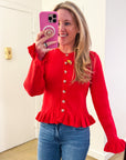 Falling for Cozy Knit Cardigan-Poppy Red