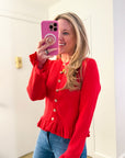 Falling for Cozy Knit Cardigan-Poppy Red