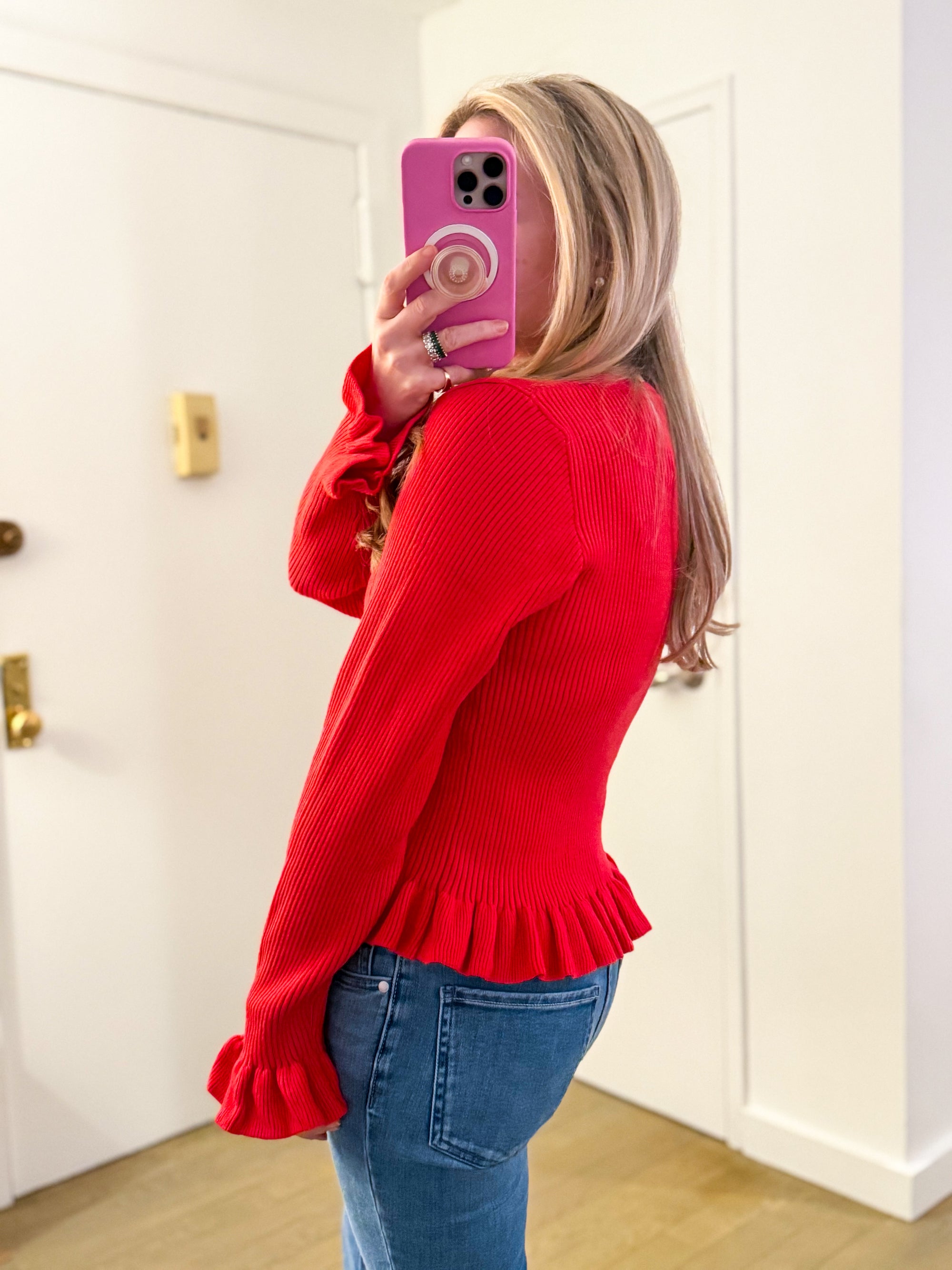 Falling for Cozy Knit Cardigan-Poppy Red