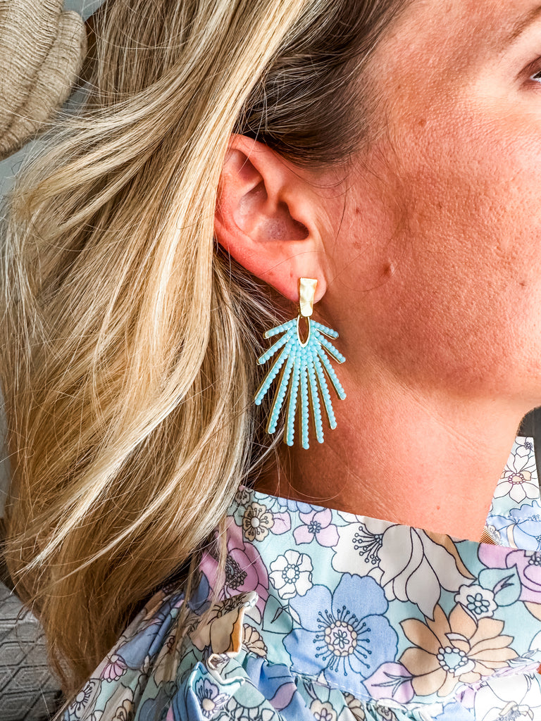 Turquoise Sunburst Statement Drop Earrings