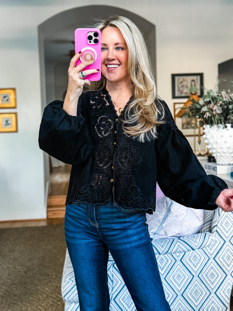 Bay Breeze Denim Top-Black