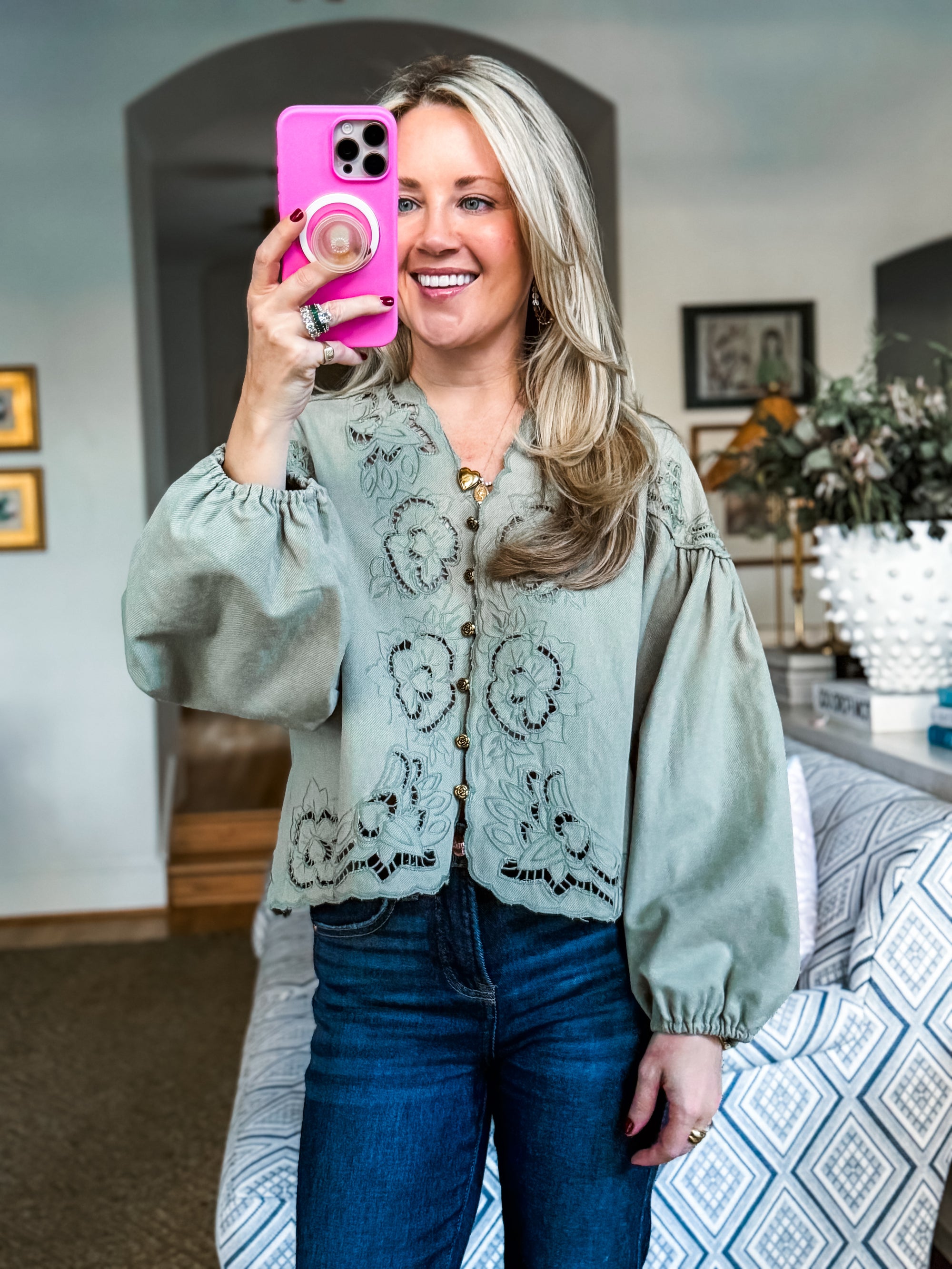 Bay Breeze Denim Top-Olive