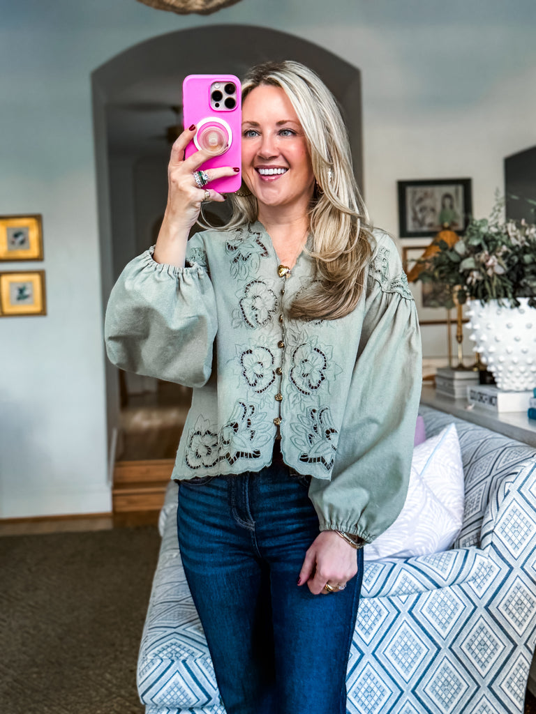 Bay Breeze Denim Top-Olive