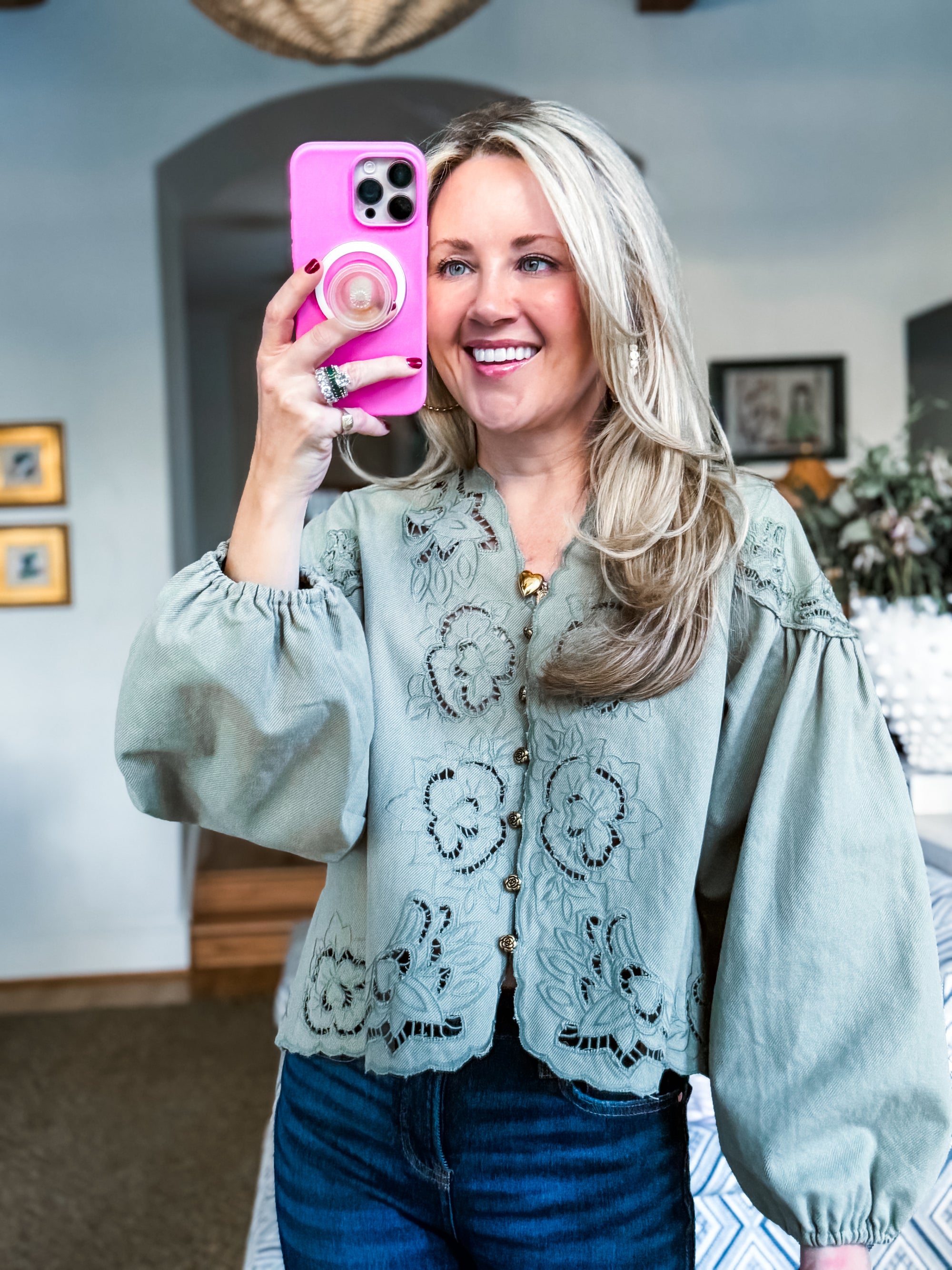 Bay Breeze Denim Top-Olive