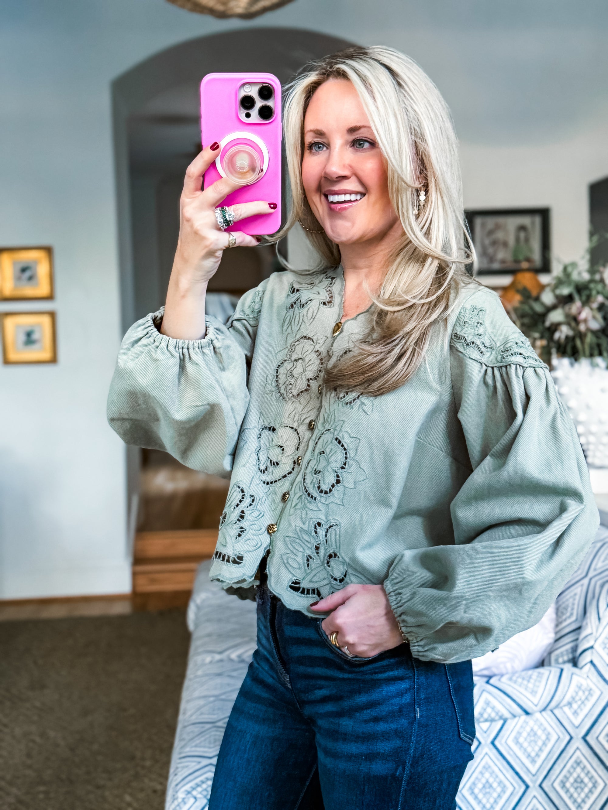 Bay Breeze Denim Top-Olive