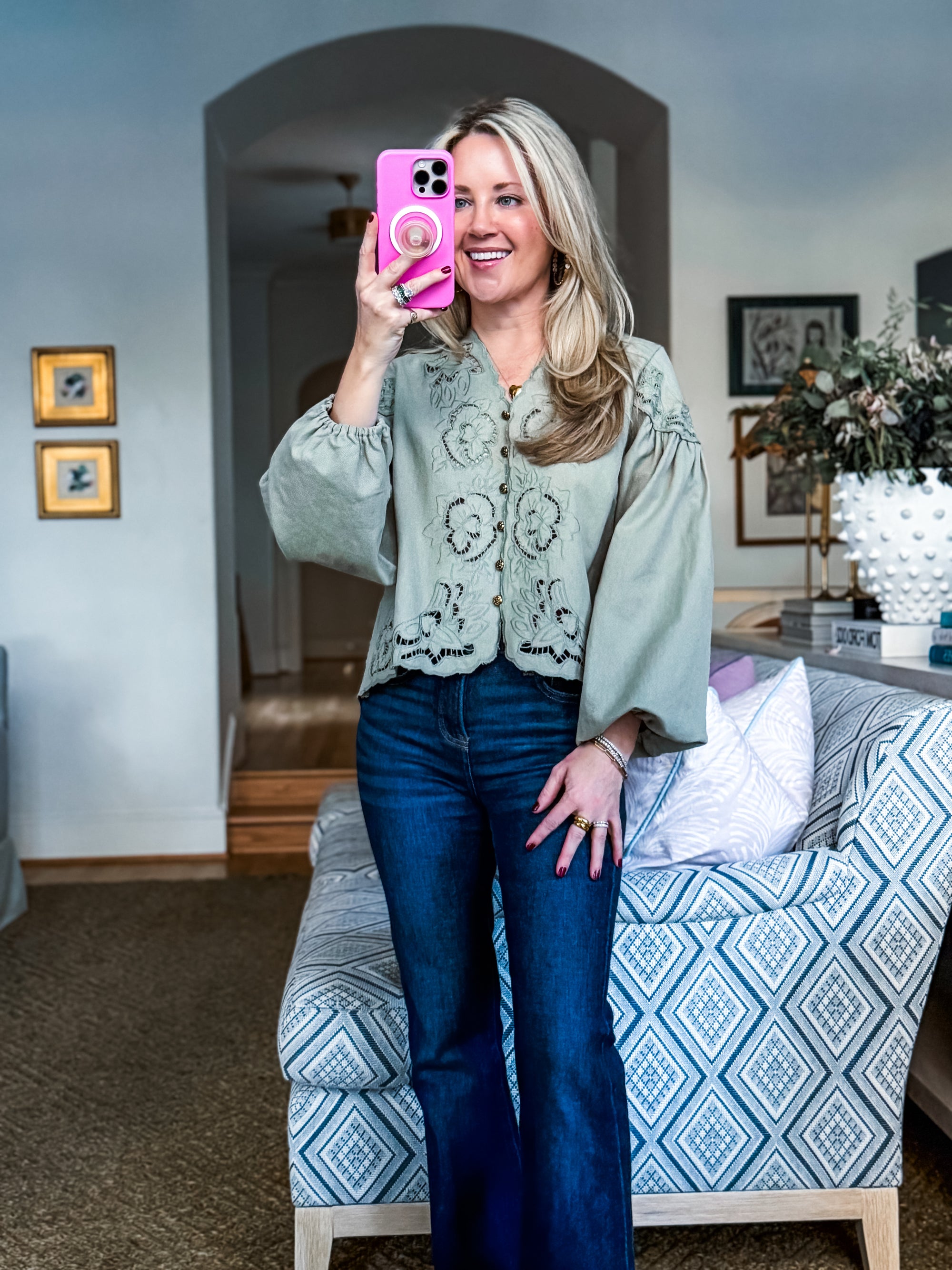 Bay Breeze Denim Top-Olive