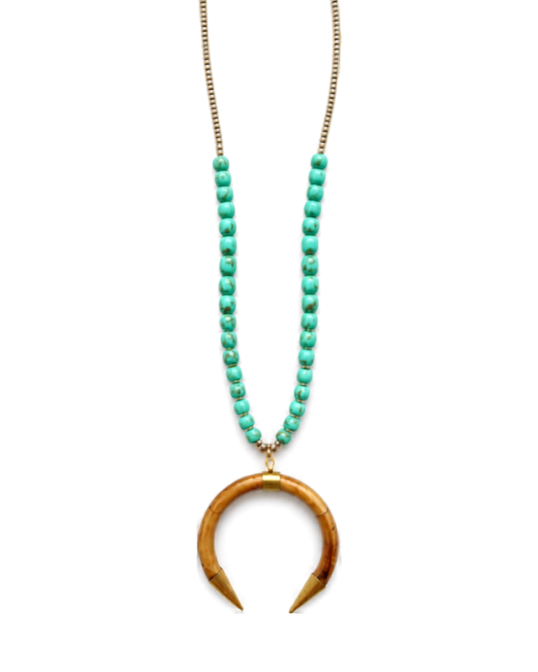Horn Beaded Necklace-Turquoise/Brown