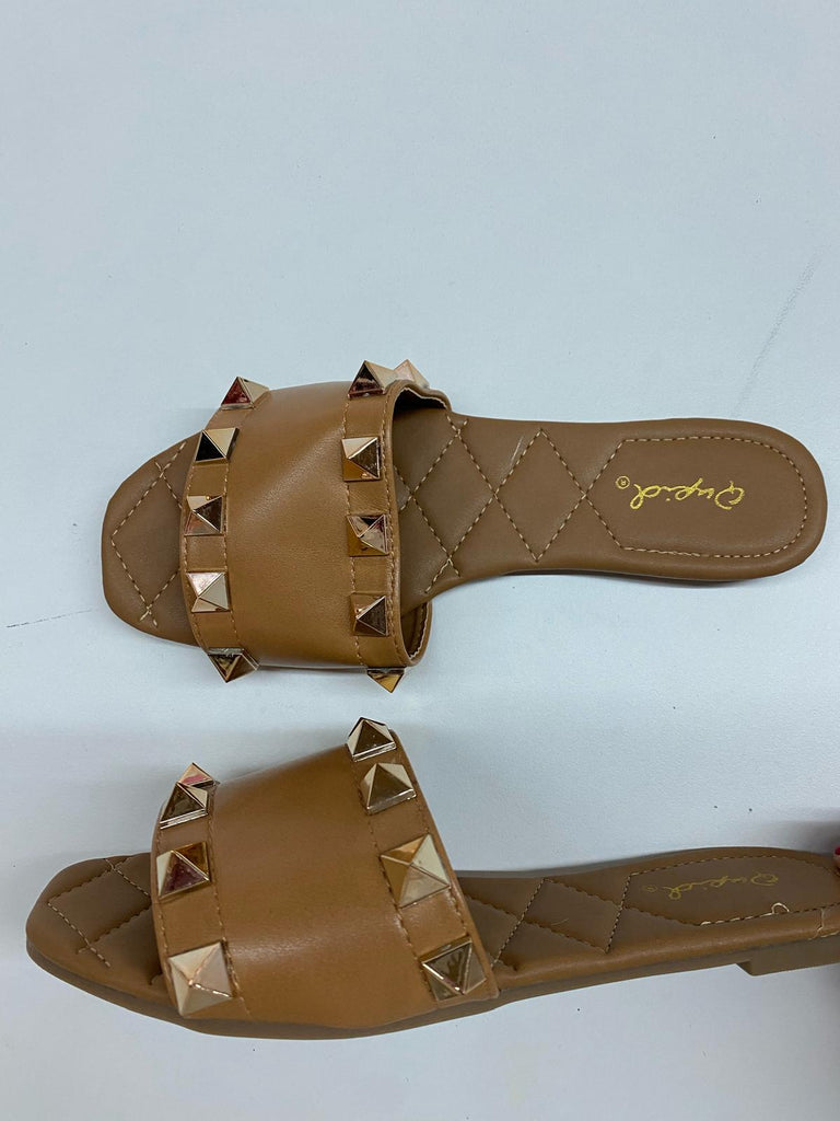 Tan Studded Slides (Size 6.5)