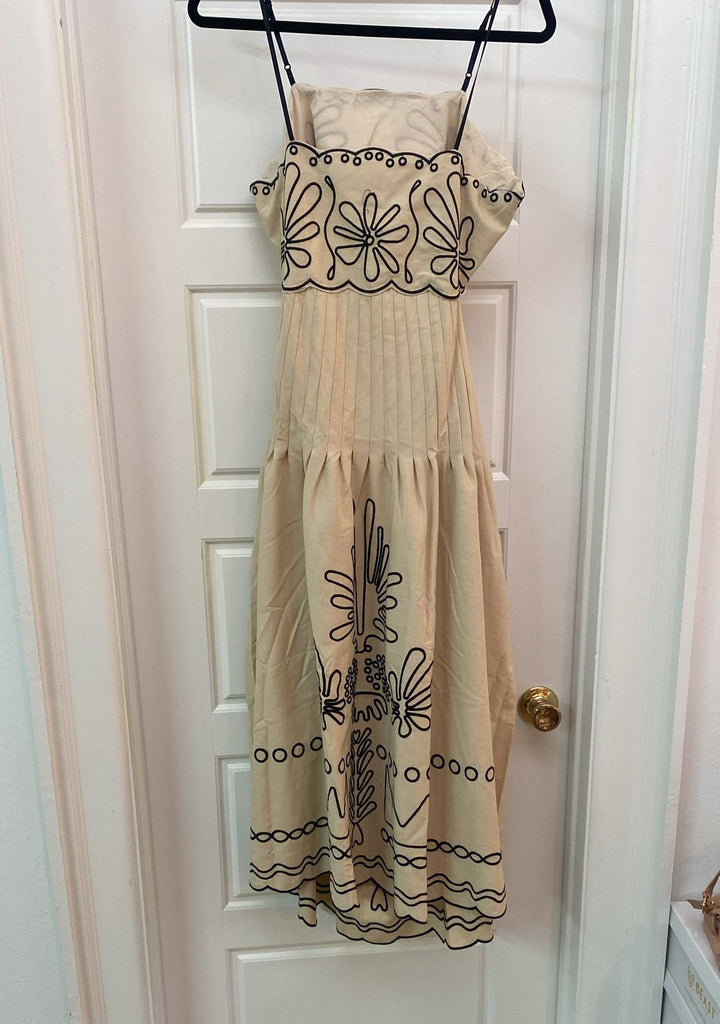 Tan and Black Embroidered Dress