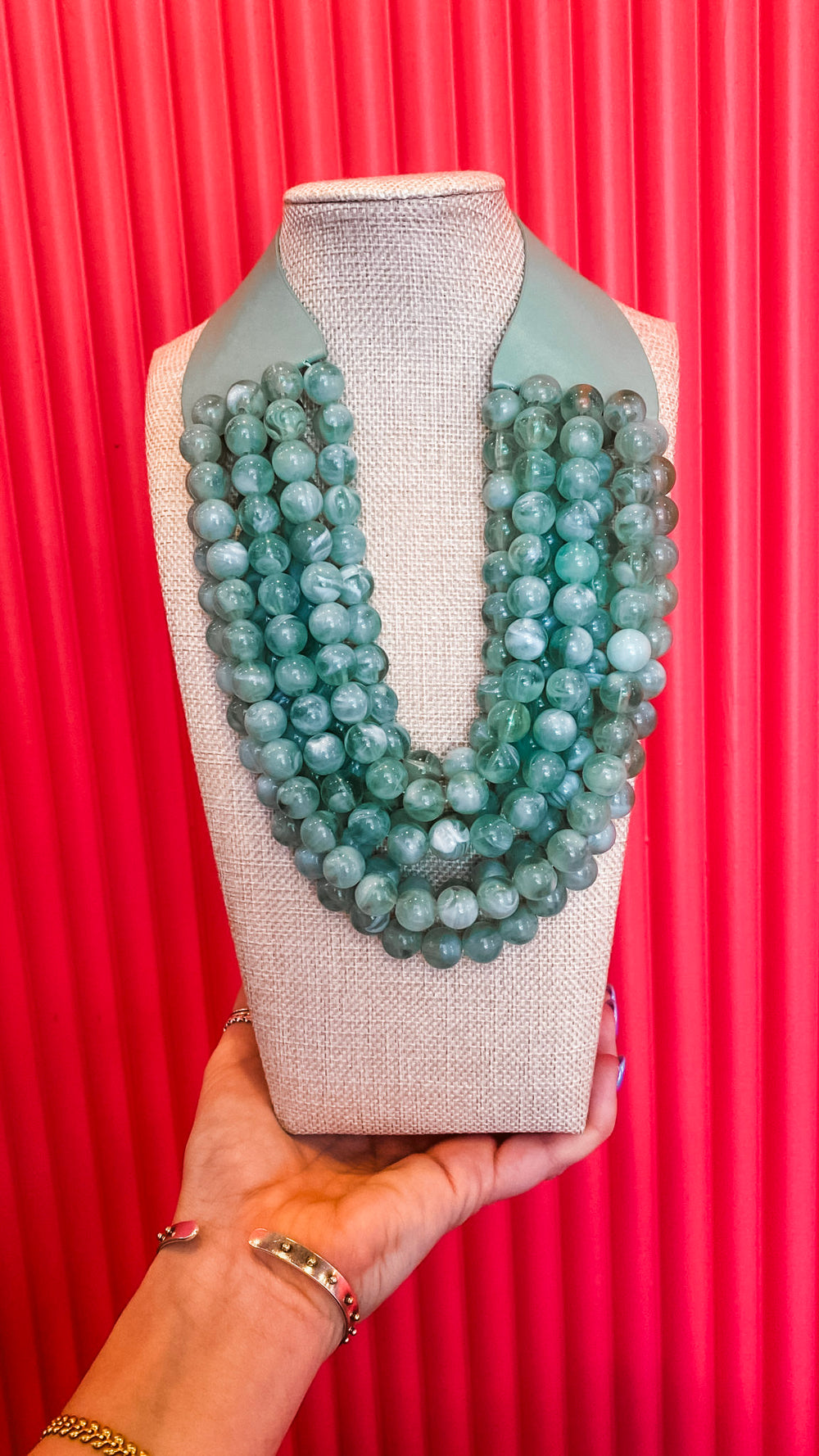 Chunky Beaded Necklace- Sage