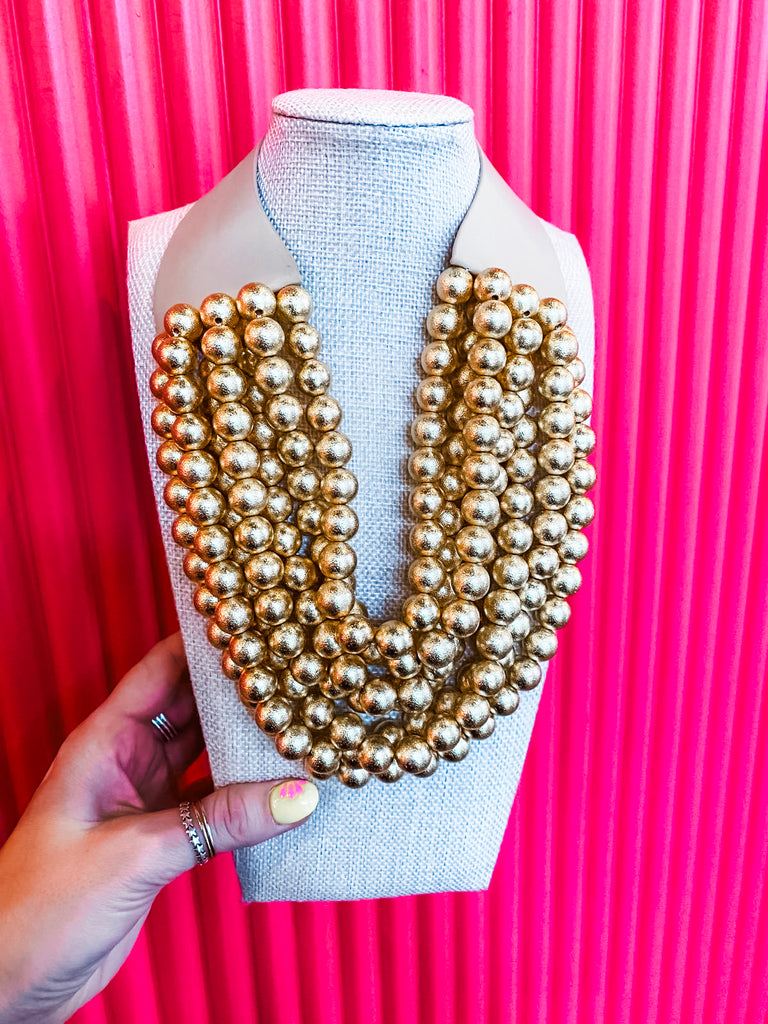 Chunky Beaded Necklace- Matte Gold