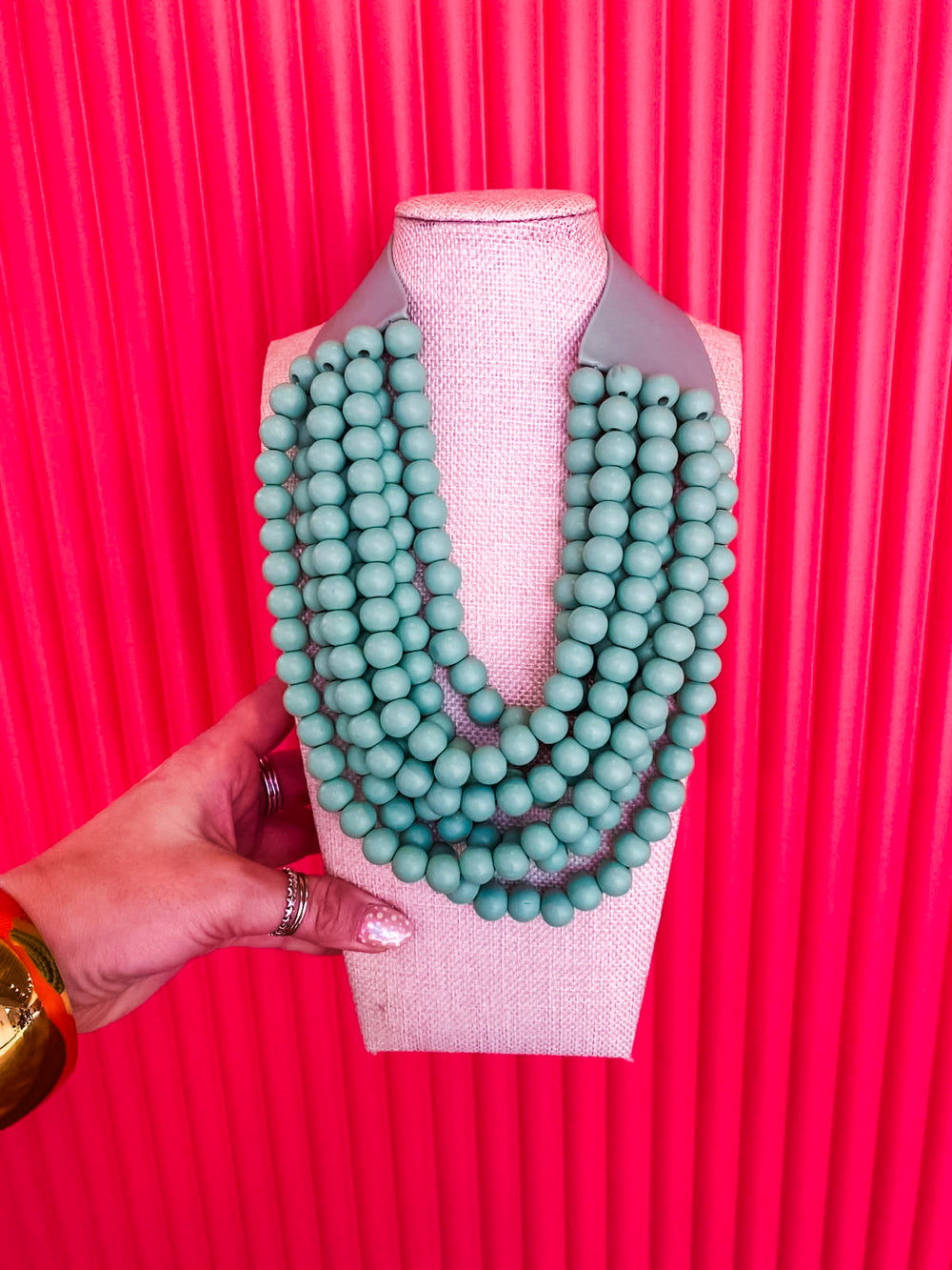 Chunky Beaded Layered Necklace- Mint