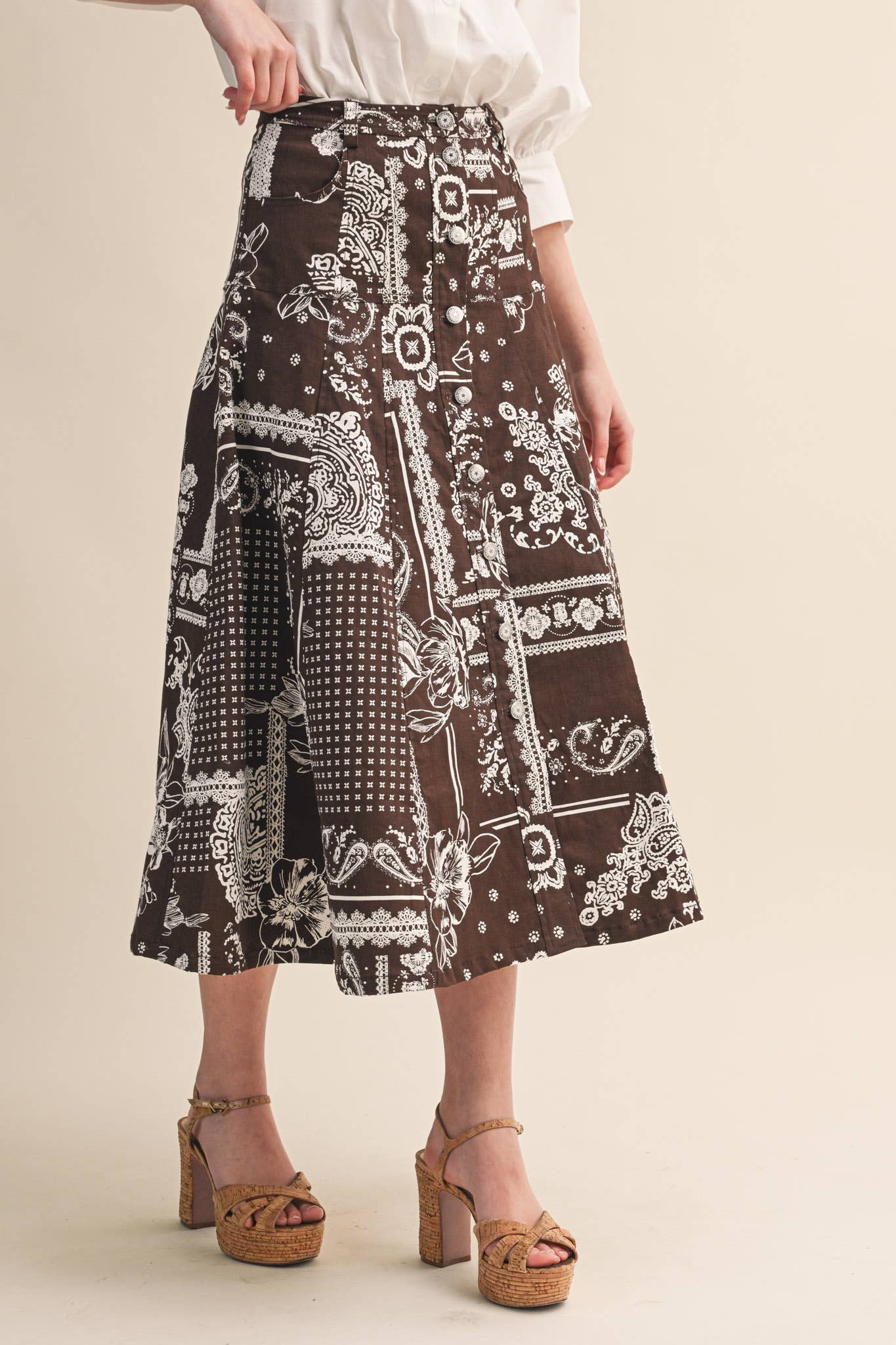 Rope Me In Midi Skirt-Brown