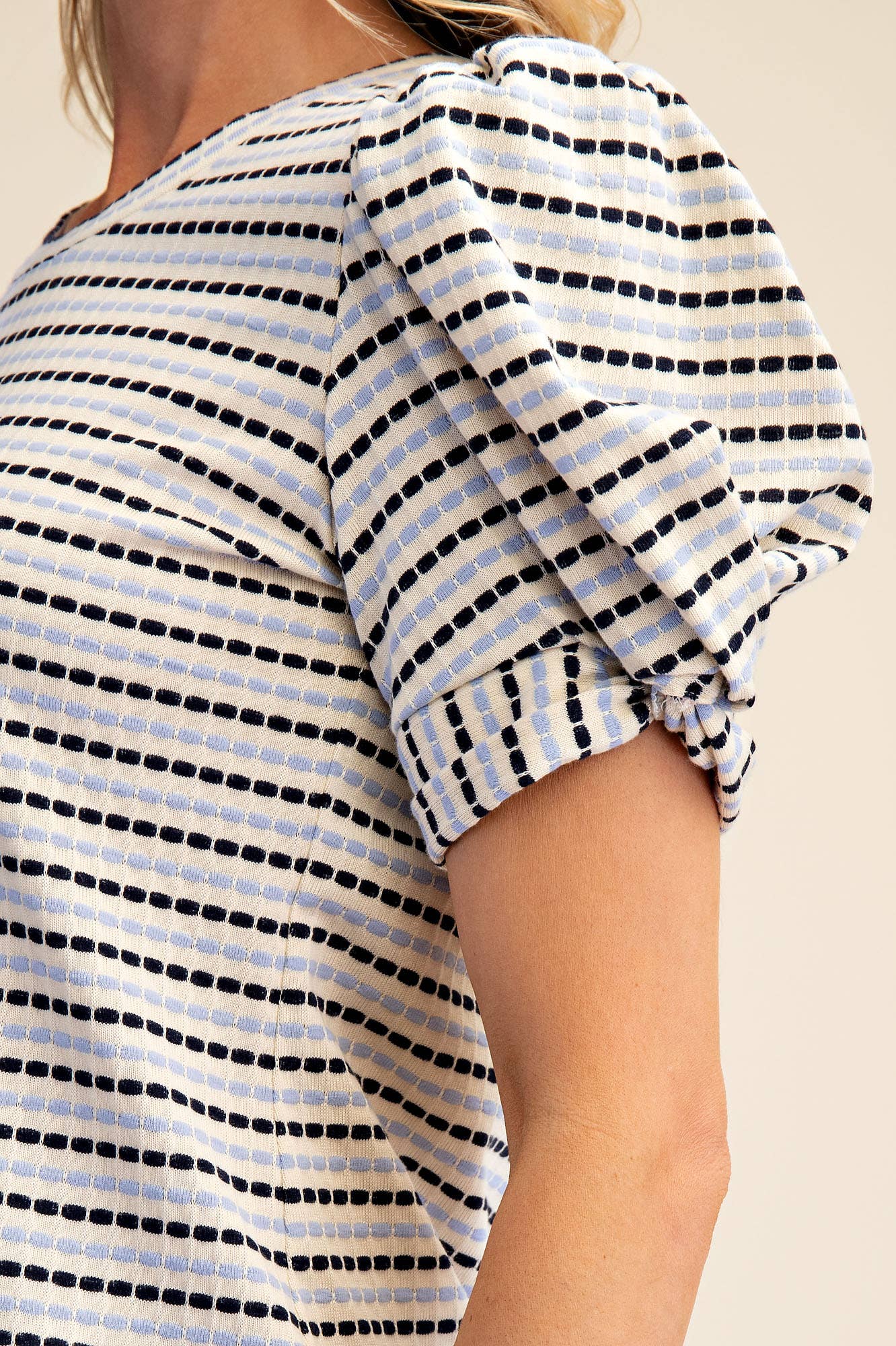 Sunny Stripe Puff Sleeve Top-Blue