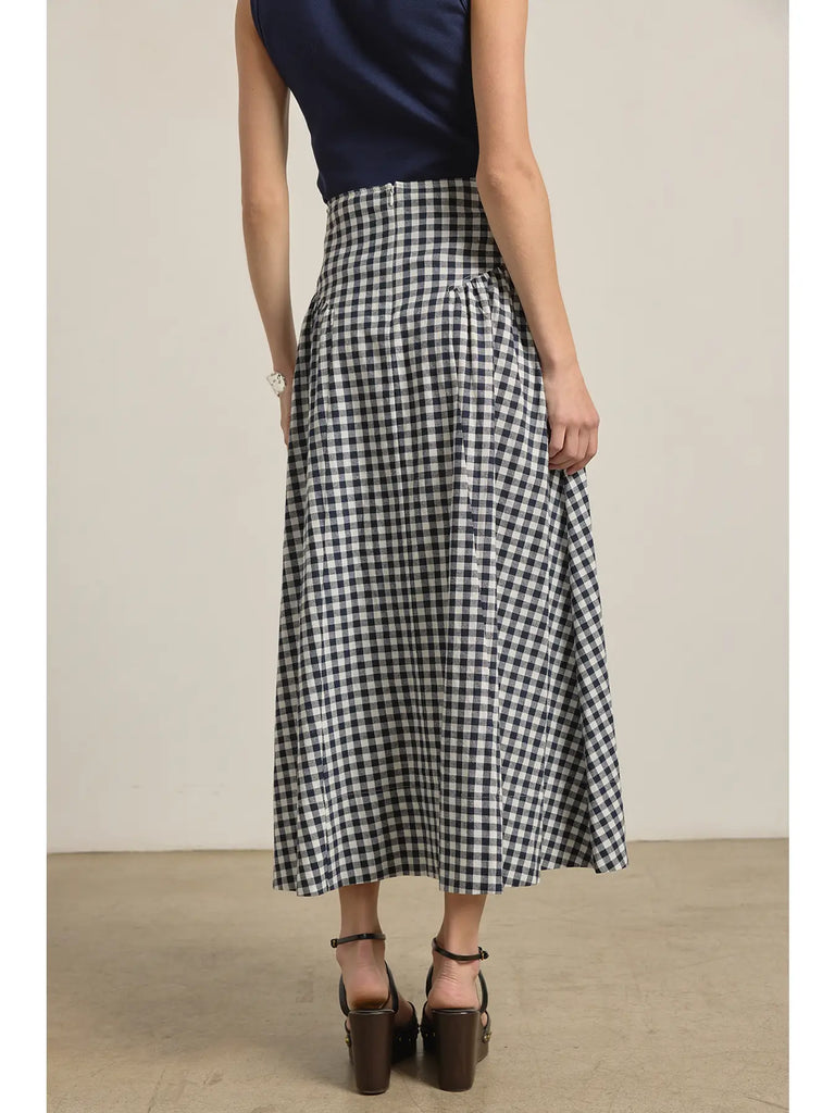Gingham Check Midi Skirt