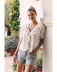 Steps Beach Embroidered Ruffle Top