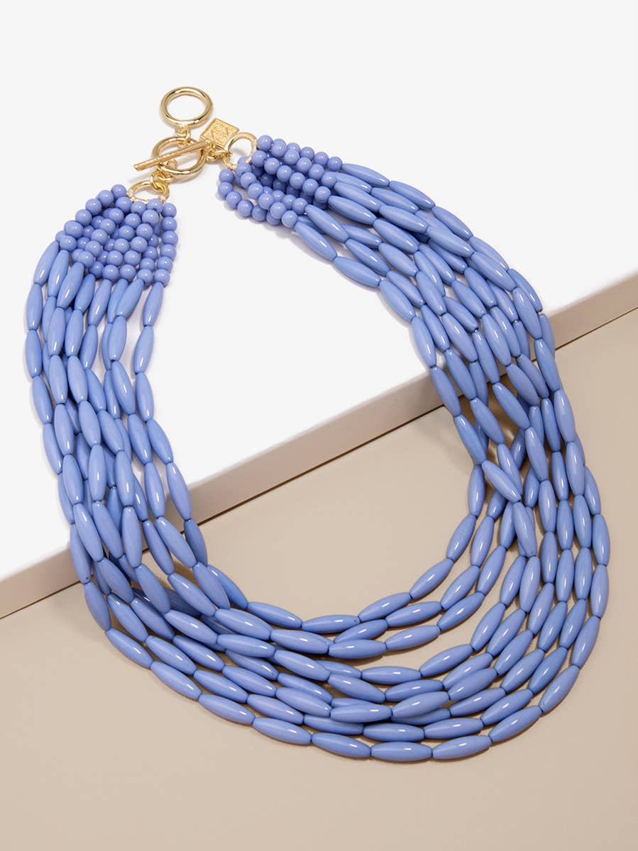 Glossy Beaded Pastel Necklace-Light Blue
