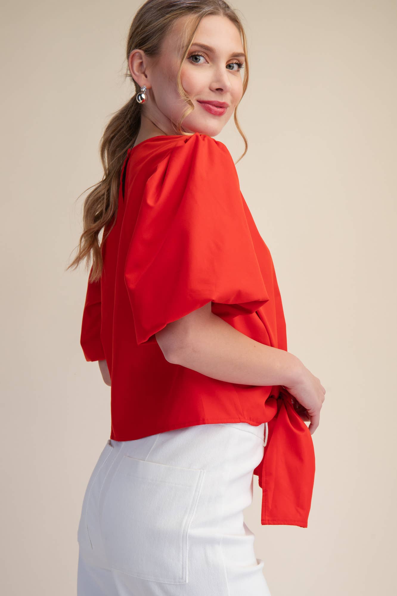 Dahlia Puff Sleeve Top-Red