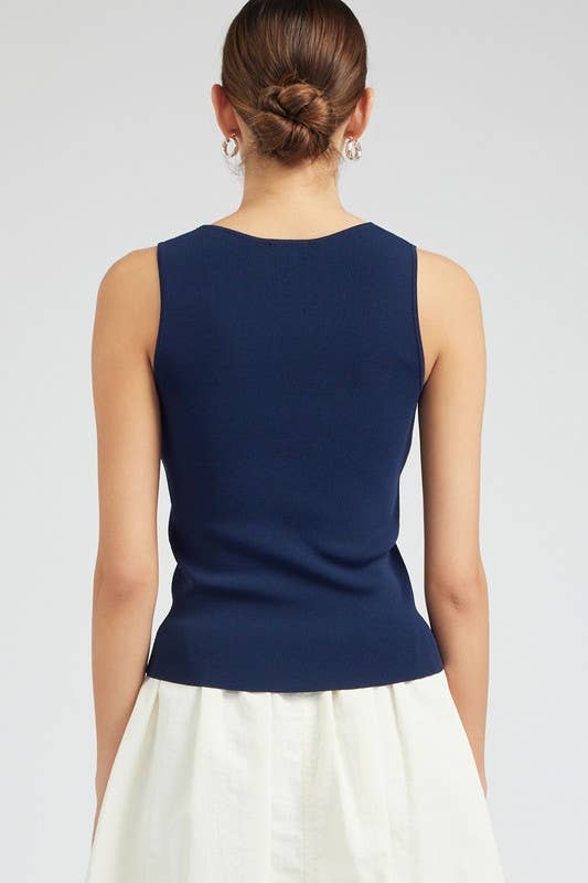 Finishing Piece Knit Tank-Navy