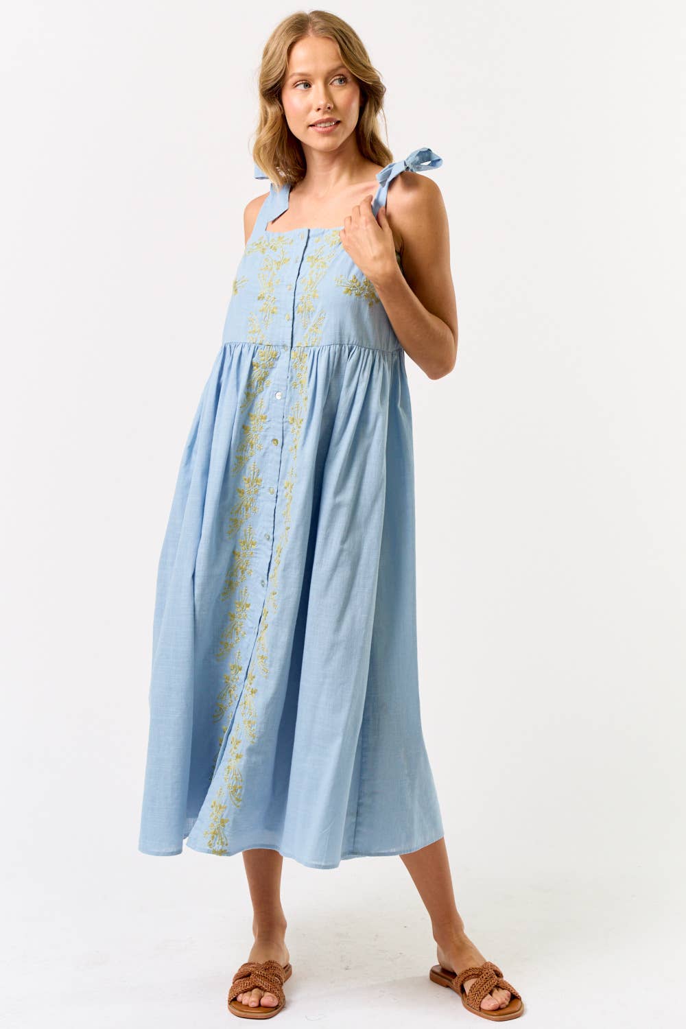 Vivid Vision Embroidered Dress-Light Blue