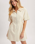 Take it Easy Zipper Mini Dress-Ecru