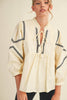 Marfa Bound Embroidered Top-Egg Shell