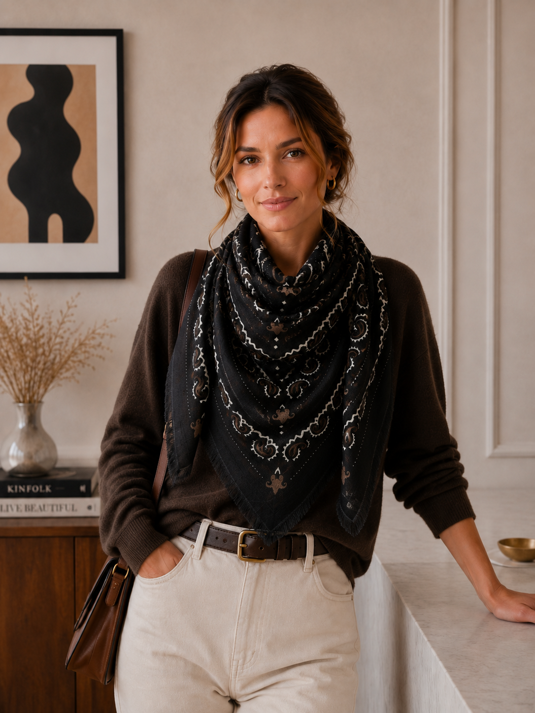 Western Trail Square Bandana-Black