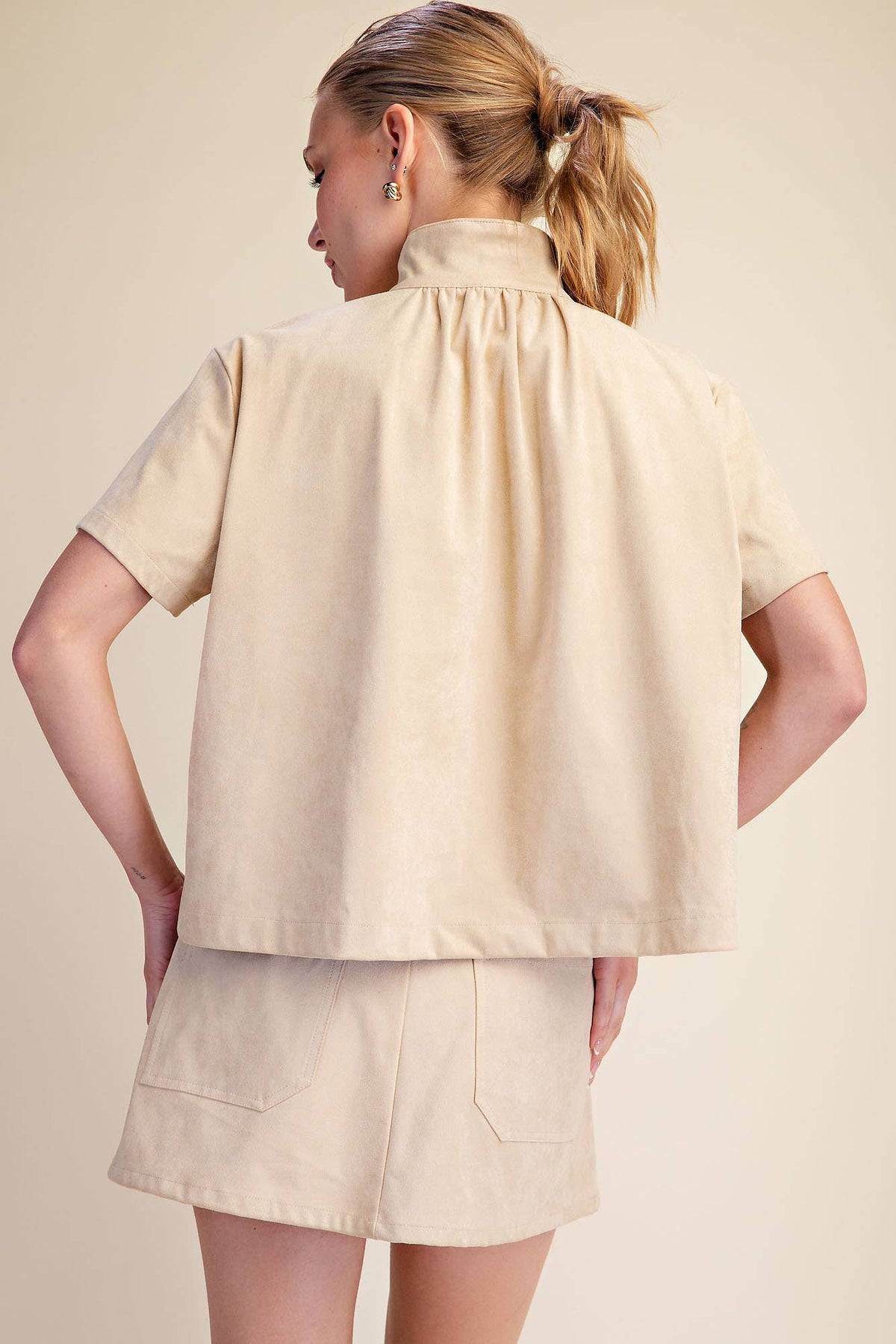 Lucille Stand Collar Top-Beige