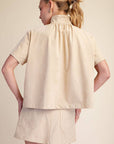 Lucille Stand Collar Top-Beige