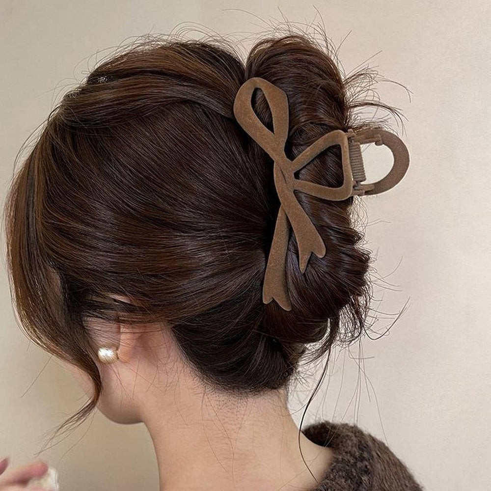 Velvet Bow Hair Clip-Coffee